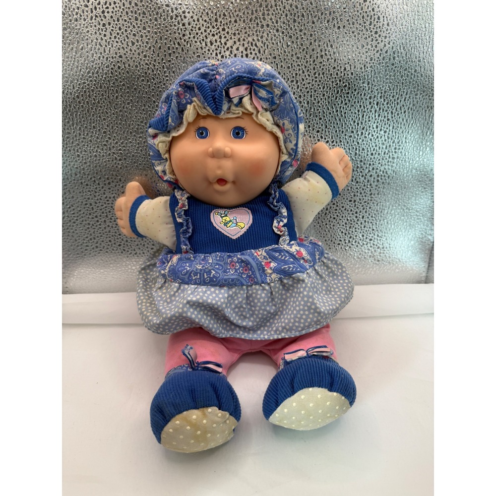 Vintage 1984 Cabbage Patch Kids Doll Blue Eyes Dress Hat Girl Toy Coleco